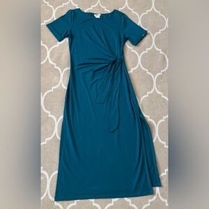 DKNY Teal Short-Sleeve Tie-Waist Maxi Dress